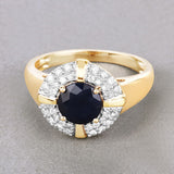 1.71 Carat Genuine Blue Sapphire and White Diamond 10K Yellow Gold Ring