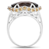 9.58 Carat Genuine Smoky Quartz and Citrine .925 Sterling Silver Ring