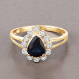 1.46 Carat Genuine Blue Sapphire and White Diamond 10K Yellow Gold Ring