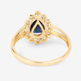 1.46 Carat Genuine Blue Sapphire and White Diamond 10K Yellow Gold Ring