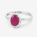 1.58 Carat Genuine Ruby and White Diamond 10K White Gold Ring