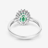 1.34 Carat Genuine Zambian Emerald and White Diamond 10K White Gold Ring