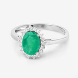 1.34 Carat Genuine Zambian Emerald and White Diamond 10K White Gold Ring