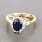 1.73 Carat Genuine Blue Sapphire and White Diamond 14K Yellow Gold Ring