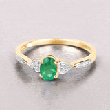 0.49 Carat Genuine Zambian Emerald and White Diamond 10K Yellow Gold Ring