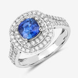 1.96 Carat Genuine Blue Sapphire and White Diamond 18K White Gold Ring