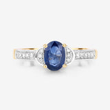 1.05 Carat Genuine Blue Sapphire and White Diamond 10K Yellow Gold Ring