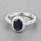 1.82 Carat Genuine Blue Sapphire and White Diamond 14K White Gold Ring