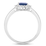 1.11 Carat Genuine Blue Sapphire and White Diamond 10K White Gold Ring
