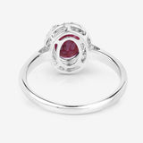 1.59 Carat Genuine Ruby and White Diamond 10K White Gold Ring