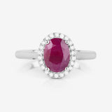 1.59 Carat Genuine Ruby and White Diamond 10K White Gold Ring