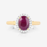 1.59 Carat Genuine Ruby and White Diamond 10K Yellow Gold Ring