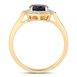 1.34 Carat Genuine Blue Sapphire and White Diamond 10K Yellow Gold Ring