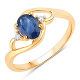 0.98 Carat Genuine Blue Sapphire and White Diamond 10K Yellow Gold Ring