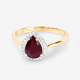 1.30 Carat Genuine Ruby and White Diamond 14K Yellow Gold Ring