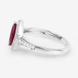0.96 Carat Genuine Ruby and White Diamond 14K White Gold Ring