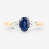 1.01 Carat Genuine Blue Sapphire and White Diamond 14K Yellow Gold Ring