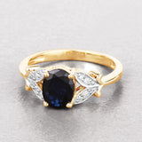 1.62 Carat Genuine Blue Sapphire and White Diamond 14K Yellow Gold Ring