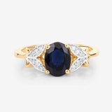 1.62 Carat Genuine Blue Sapphire and White Diamond 14K Yellow Gold Ring