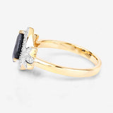 1.54 Carat Genuine Blue Sapphire and White Diamond 14K Yellow Gold Ring