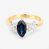 1.50 Carat Genuine Blue Sapphire and White Diamond 14K Yellow Gold Ring