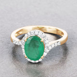 1.92 Carat Genuine Zambian Emerald and White Diamond 14K Yellow Gold Ring