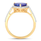 2.49 Carat Genuine Tanzanite and White Diamond 14K Yellow Gold Ring