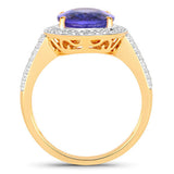 4.02 Carat Genuine Tanzanite and White Diamond 14K Yellow Gold Ring