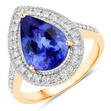 3.37 Carat Genuine Tanzanite and White Diamond 14K Yellow Gold Ring