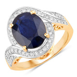 4.69 Carat Genuine Blue Sapphire and White Diamond 14K Yellow Gold Ring