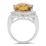 10.42 Carat Genuine Citrine and White Topaz .925 Sterling Silver Ring