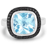 5.23 Carat Genuine Baby Swiss Blue Topaz and Black Diamond .925 Sterling Silver Ring