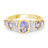 14K Yellow Gold Plated 1.64 Carat Genuine Tanzanite & White Topaz .925 Sterling Silver Ring