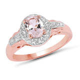 14K Rose Gold Plated 0.73 Carat Genuine Morganite & White Topaz .925 Sterling Silver Ring