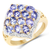 14K Yellow Gold Plated 2.38 Carat Genuine Tanzanite .925 Sterling Silver Ring