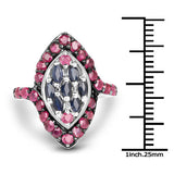 1.77 Carat Genuine Blue Sapphire and Ruby .925 Sterling Silver Ring