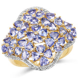 14K Yellow Gold Plated 3.60 Carat Genuine Tanzanite .925 Sterling Silver Ring